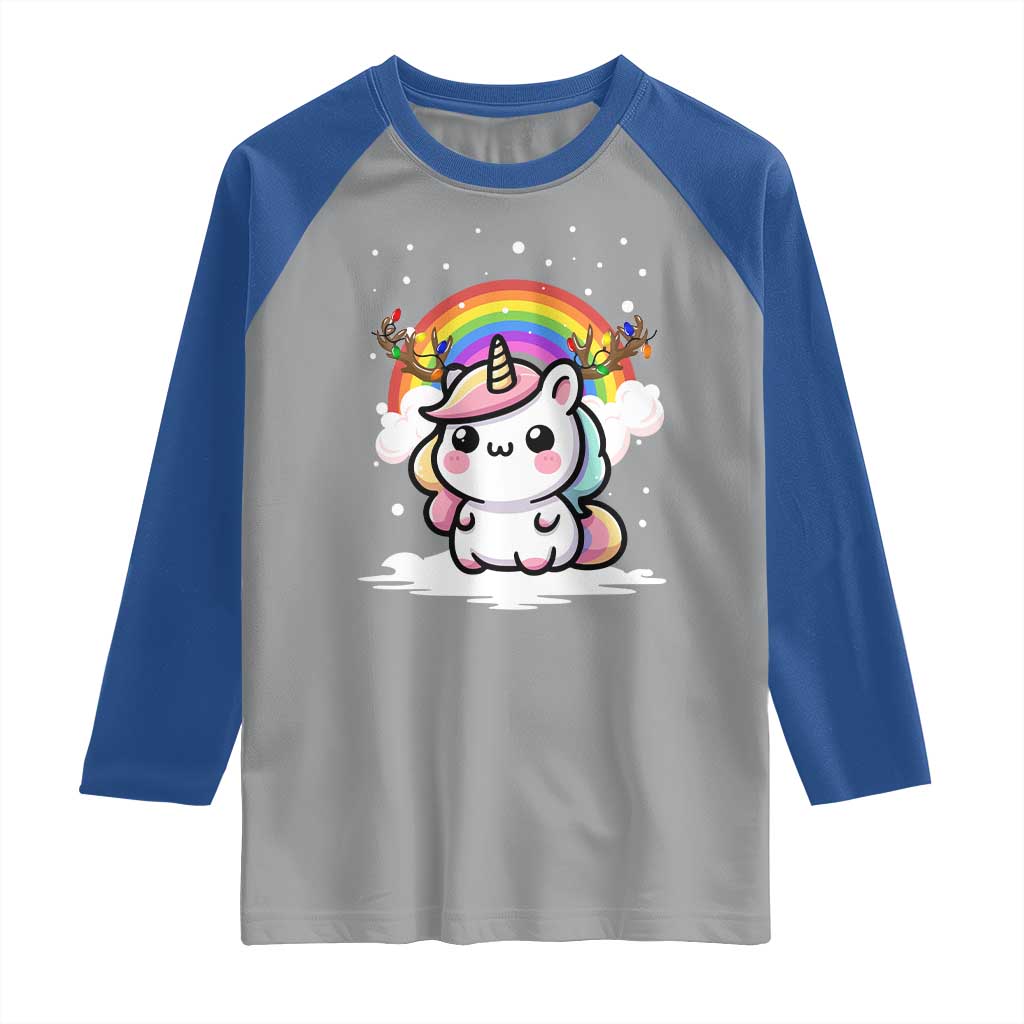 Unicorn Christmas Raglan Shirt Cute Xmas Girls Rainbow - Wonder Print Shop