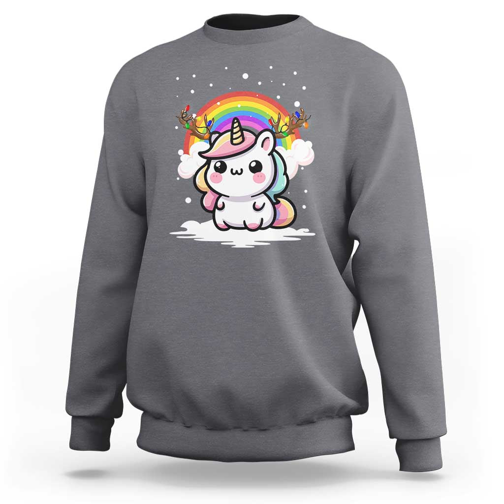 Unicorn Christmas Sweatshirt Cute Xmas Girls Rainbow - Wonder Print Shop