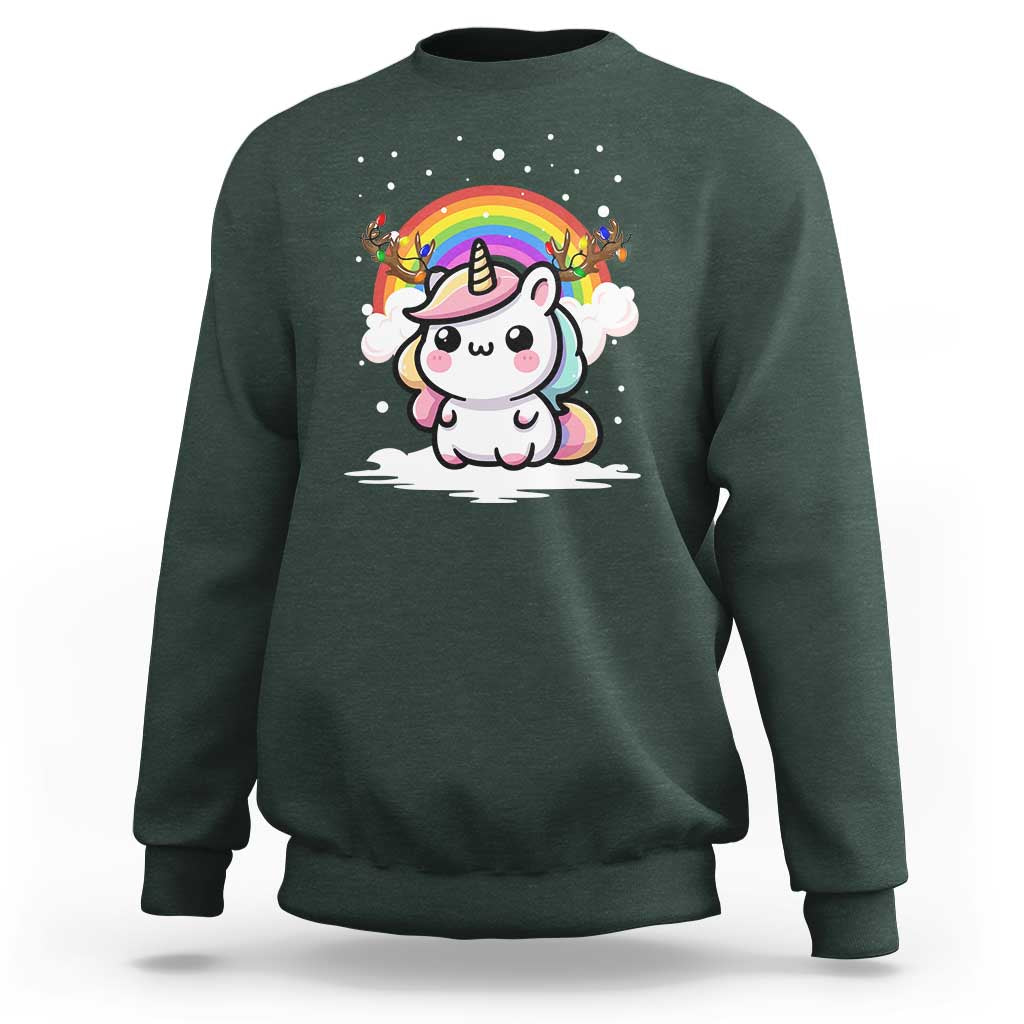 Unicorn Christmas Sweatshirt Cute Xmas Girls Rainbow - Wonder Print Shop