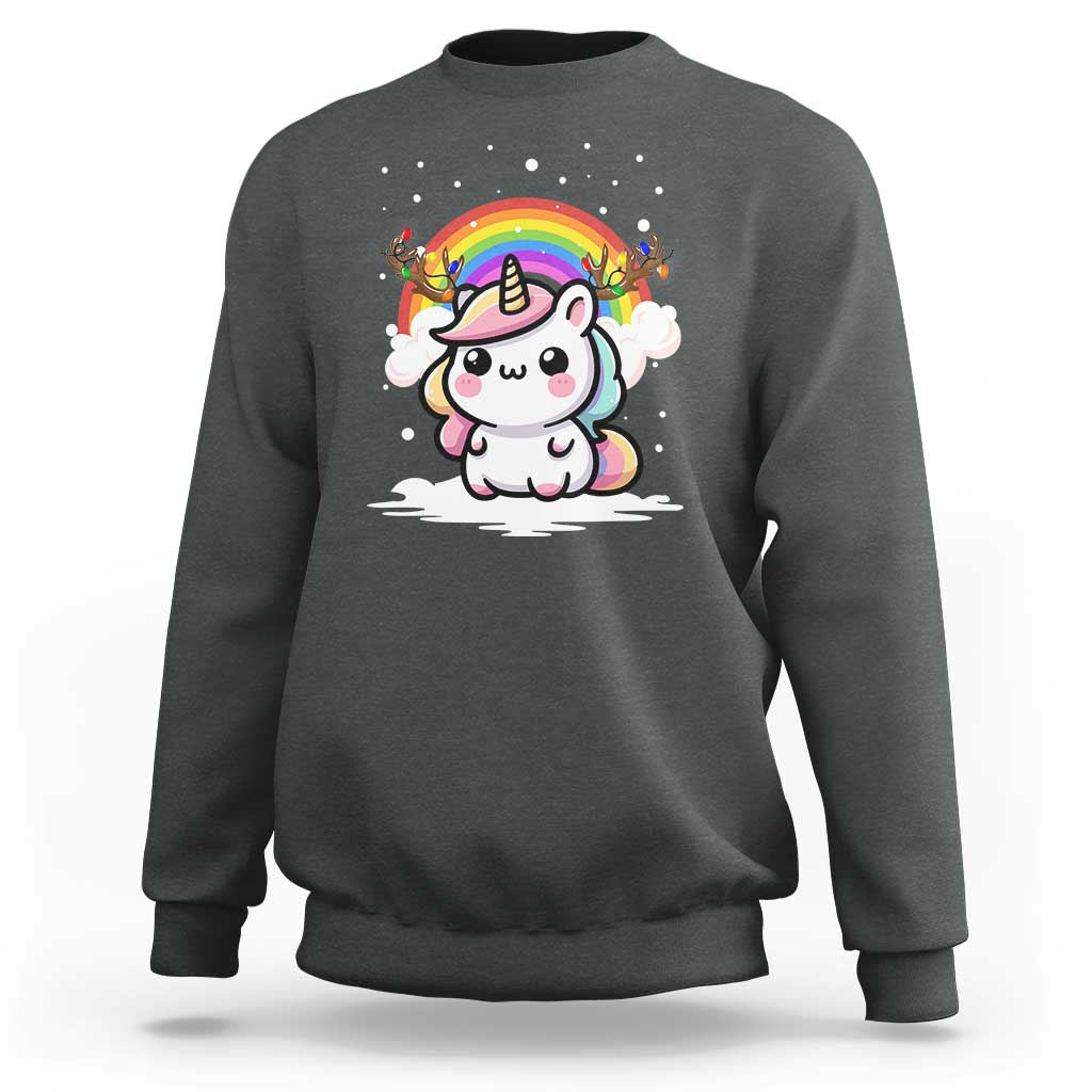 Unicorn Christmas Sweatshirt Cute Xmas Girls Rainbow - Wonder Print Shop