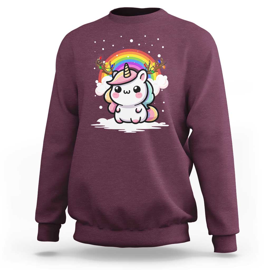 Unicorn Christmas Sweatshirt Cute Xmas Girls Rainbow - Wonder Print Shop