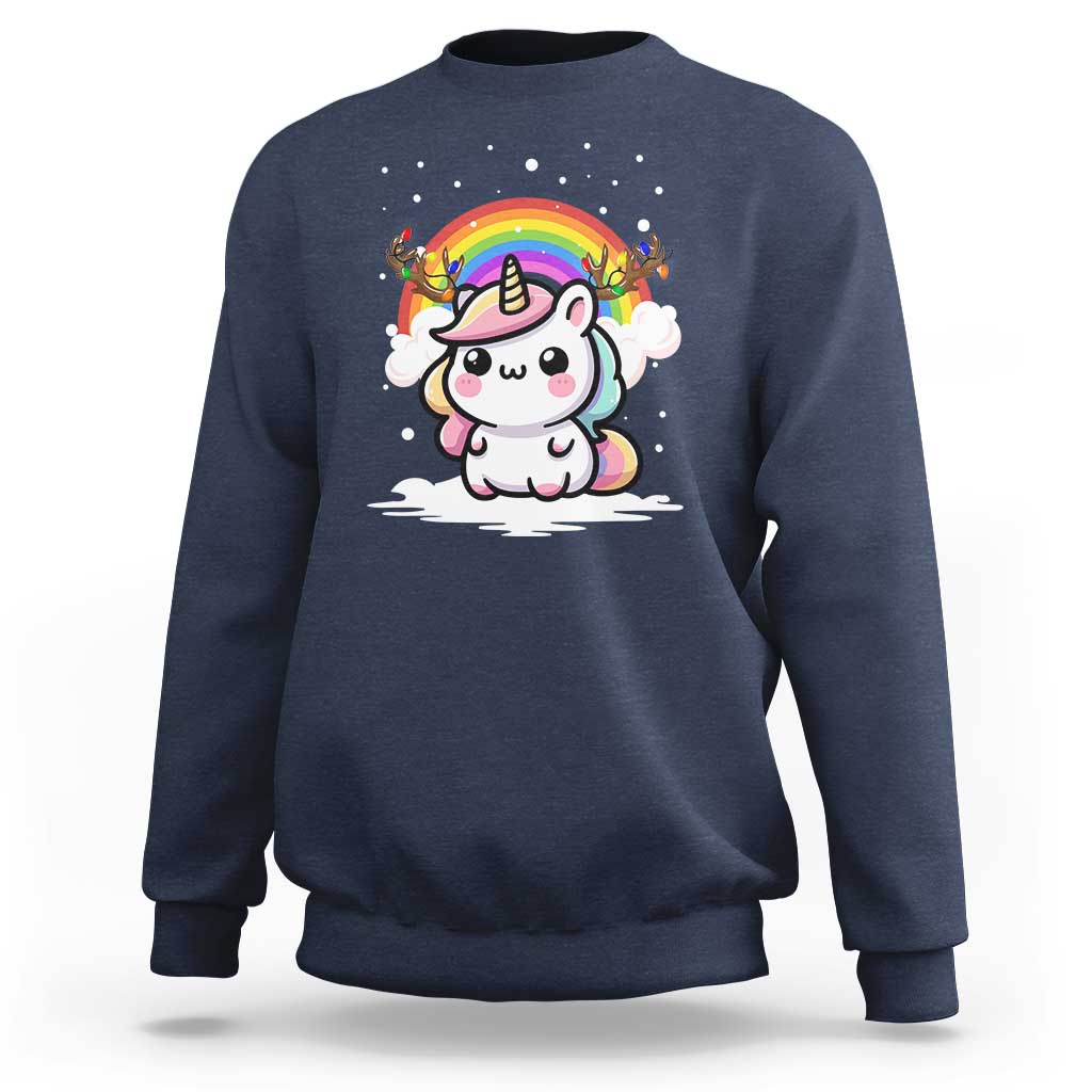 Unicorn Christmas Sweatshirt Cute Xmas Girls Rainbow - Wonder Print Shop
