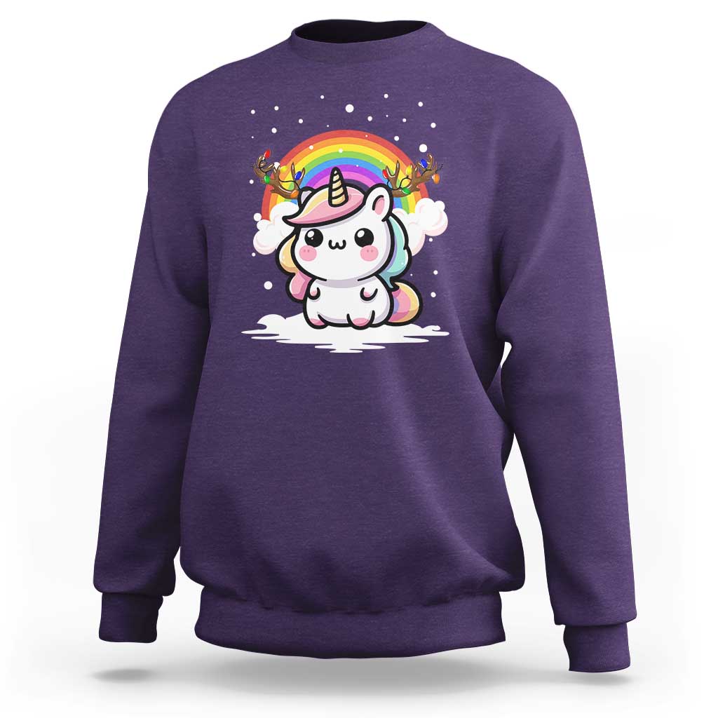 Unicorn Christmas Sweatshirt Cute Xmas Girls Rainbow - Wonder Print Shop