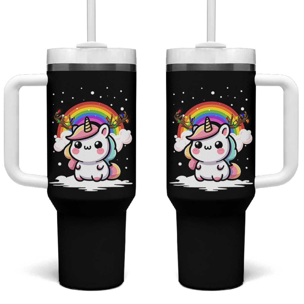 Unicorn Christmas Tumbler With Handle Cute Xmas Girls Rainbow - Wonder Print Shop