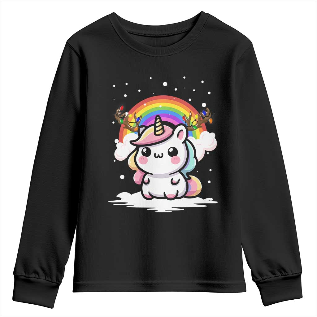 Unicorn Christmas Youth Sweatshirt Cute Xmas Girls Rainbow - Wonder Print Shop