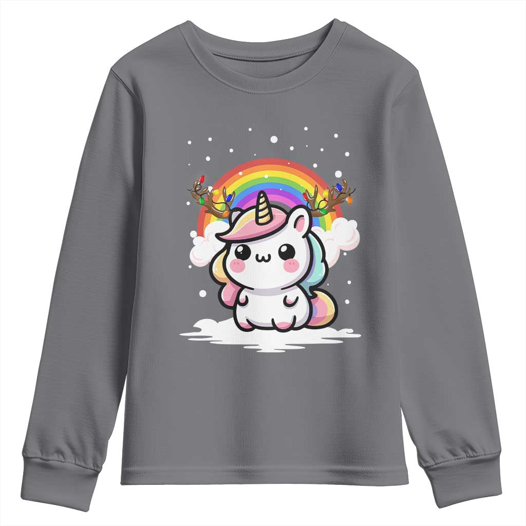Unicorn Christmas Youth Sweatshirt Cute Xmas Girls Rainbow - Wonder Print Shop