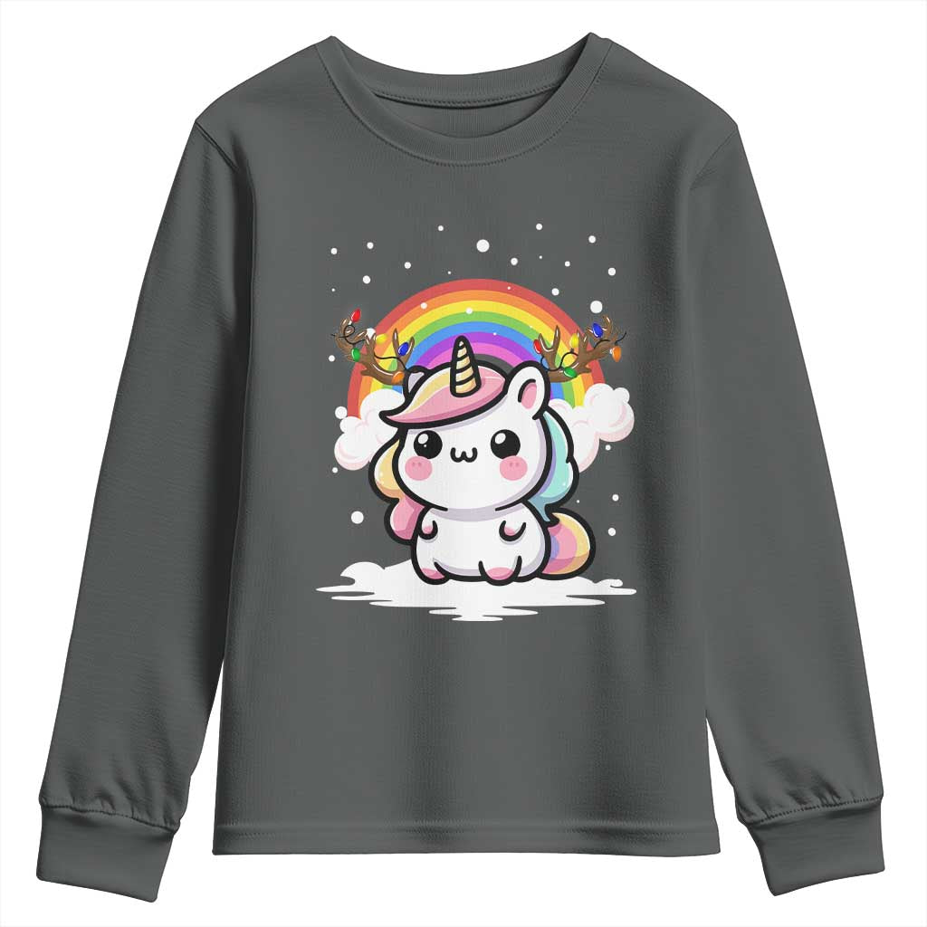 Unicorn Christmas Youth Sweatshirt Cute Xmas Girls Rainbow - Wonder Print Shop