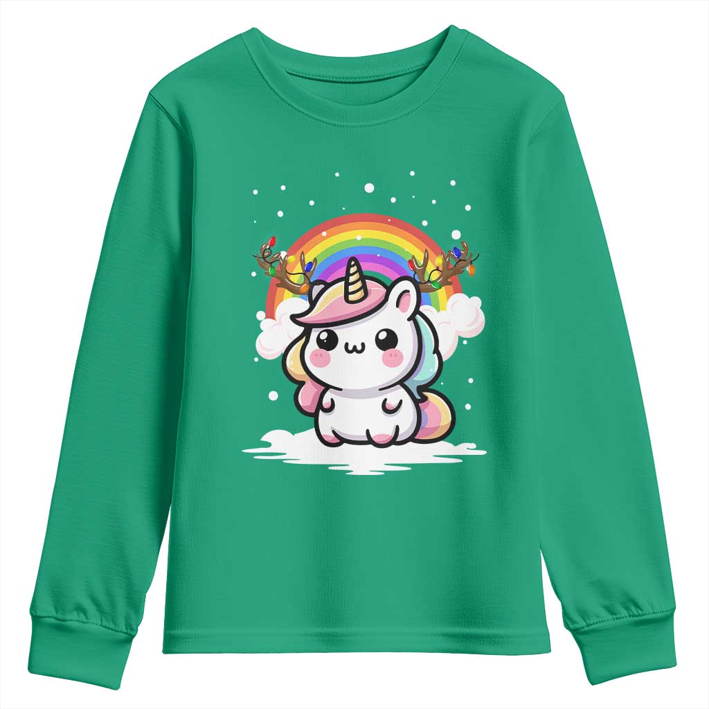Unicorn Christmas Youth Sweatshirt Cute Xmas Girls Rainbow - Wonder Print Shop