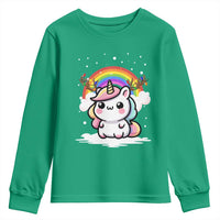 Unicorn Christmas Youth Sweatshirt Cute Xmas Girls Rainbow - Wonder Print Shop