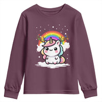 Unicorn Christmas Youth Sweatshirt Cute Xmas Girls Rainbow - Wonder Print Shop