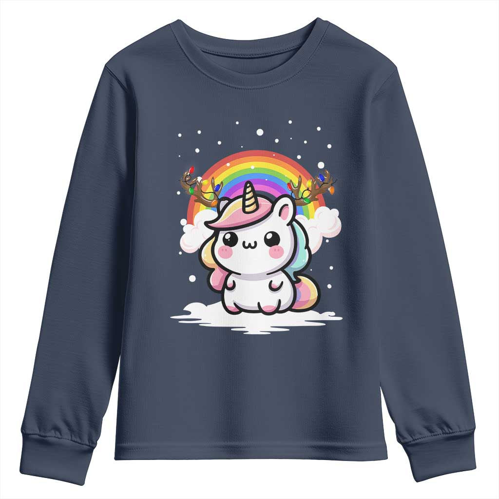 Unicorn Christmas Youth Sweatshirt Cute Xmas Girls Rainbow - Wonder Print Shop