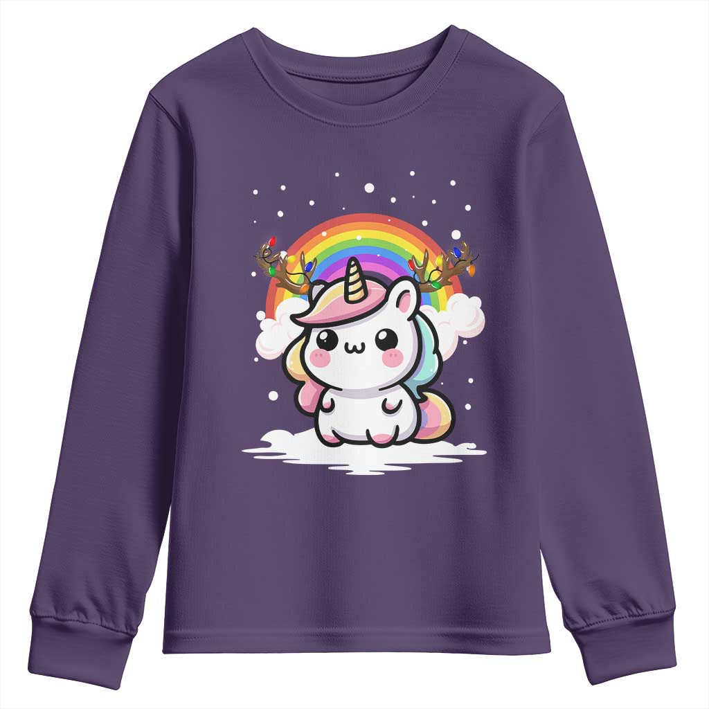 Unicorn Christmas Youth Sweatshirt Cute Xmas Girls Rainbow - Wonder Print Shop