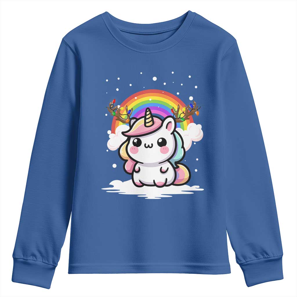 Unicorn Christmas Youth Sweatshirt Cute Xmas Girls Rainbow - Wonder Print Shop