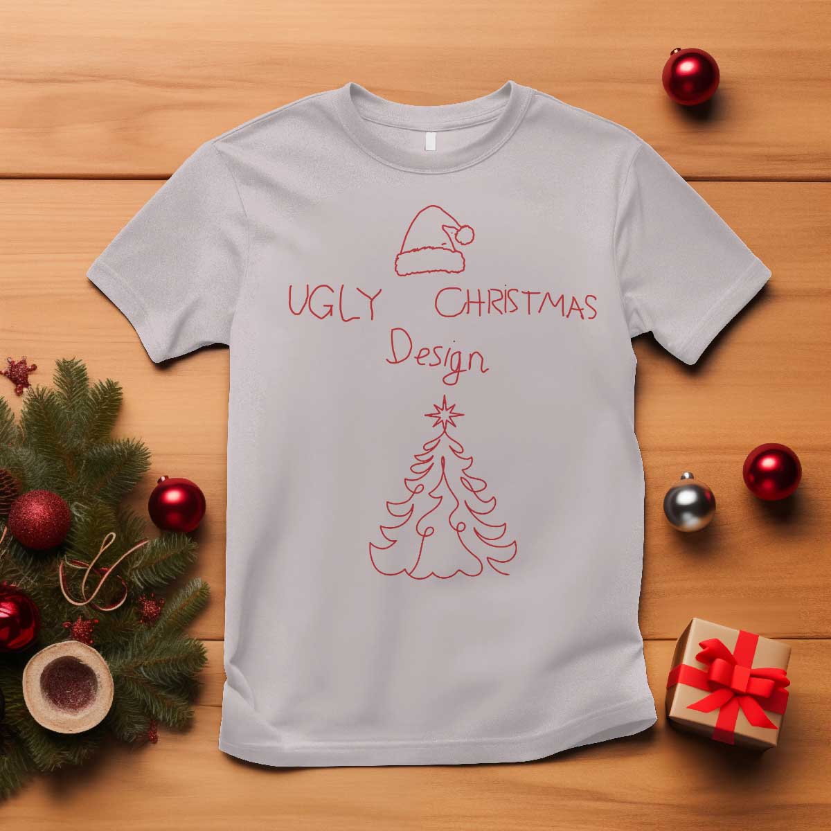 Funny Christmas T Shirt Ugly Tree Hand Drawn - Wonder Print Shop