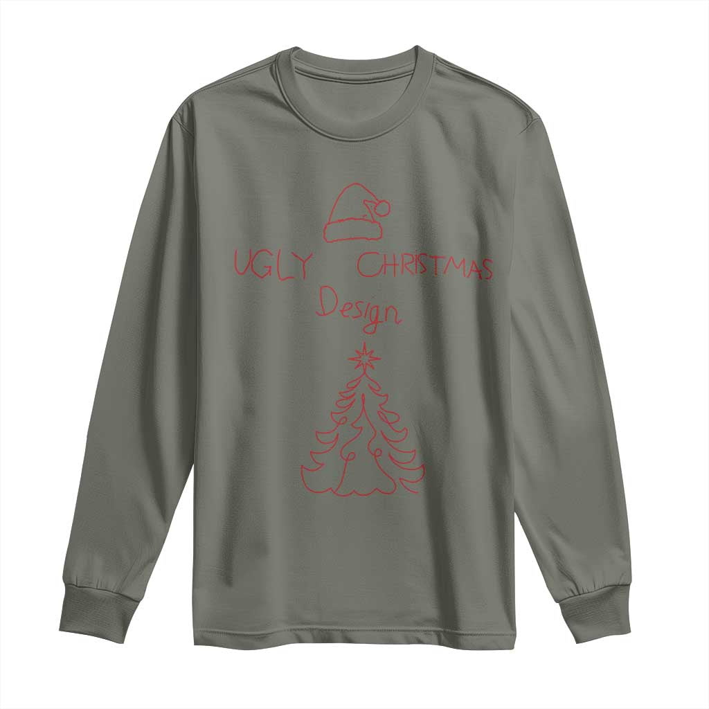 Funny Christmas Long Sleeve Shirt Ugly Tree Hand Drawn