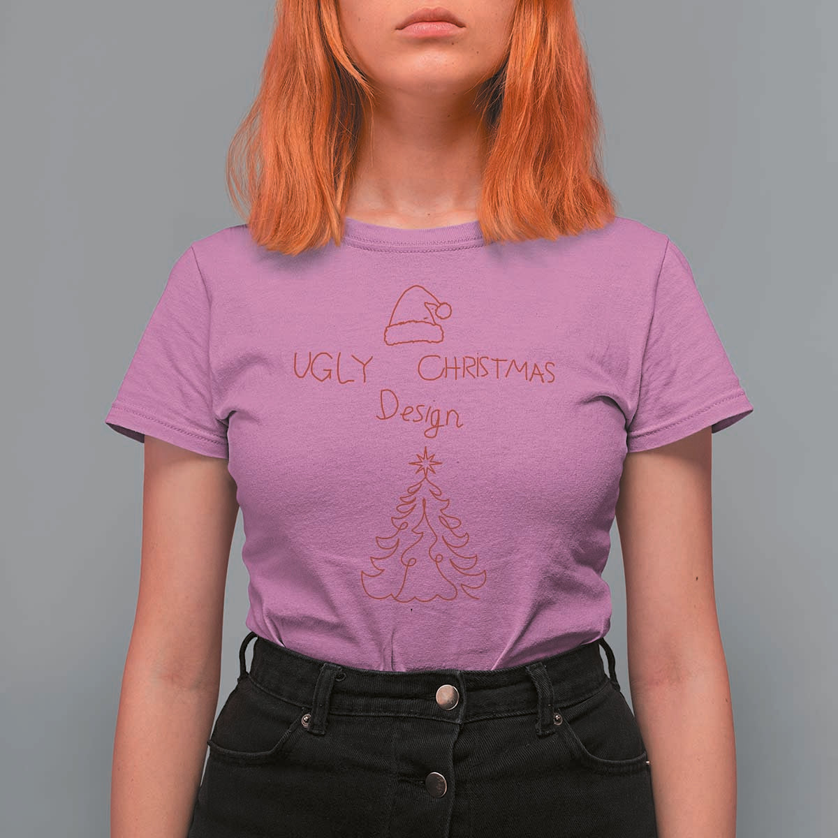 Funny Christmas T Shirt For Women Ugly Tree Hand Drawn - Wonder Print Shop