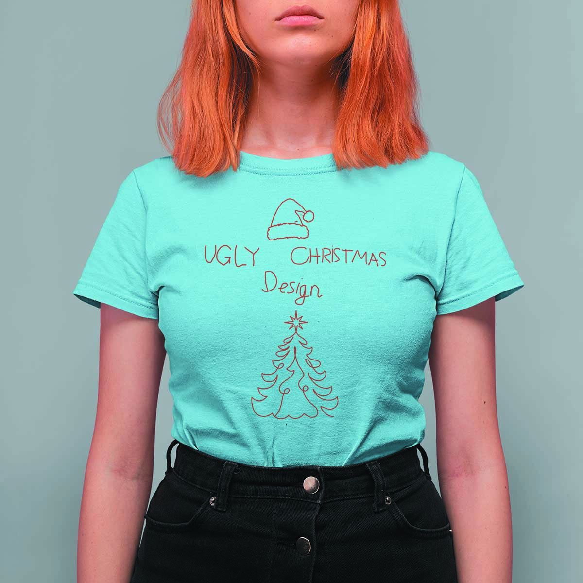 Funny Christmas T Shirt For Women Ugly Tree Hand Drawn - Wonder Print Shop