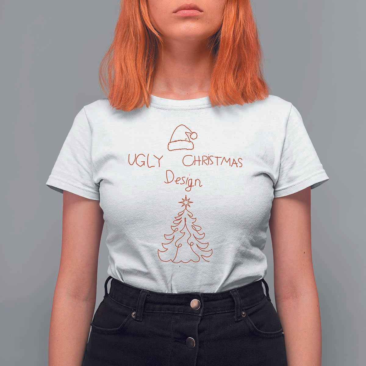 Funny Christmas T Shirt For Women Ugly Tree Hand Drawn - Wonder Print Shop