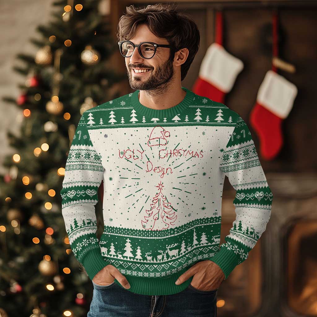 Funny Xmas Ugly Christmas Sweater Ugly Tree Hand Drawn - Wonder Print Shop