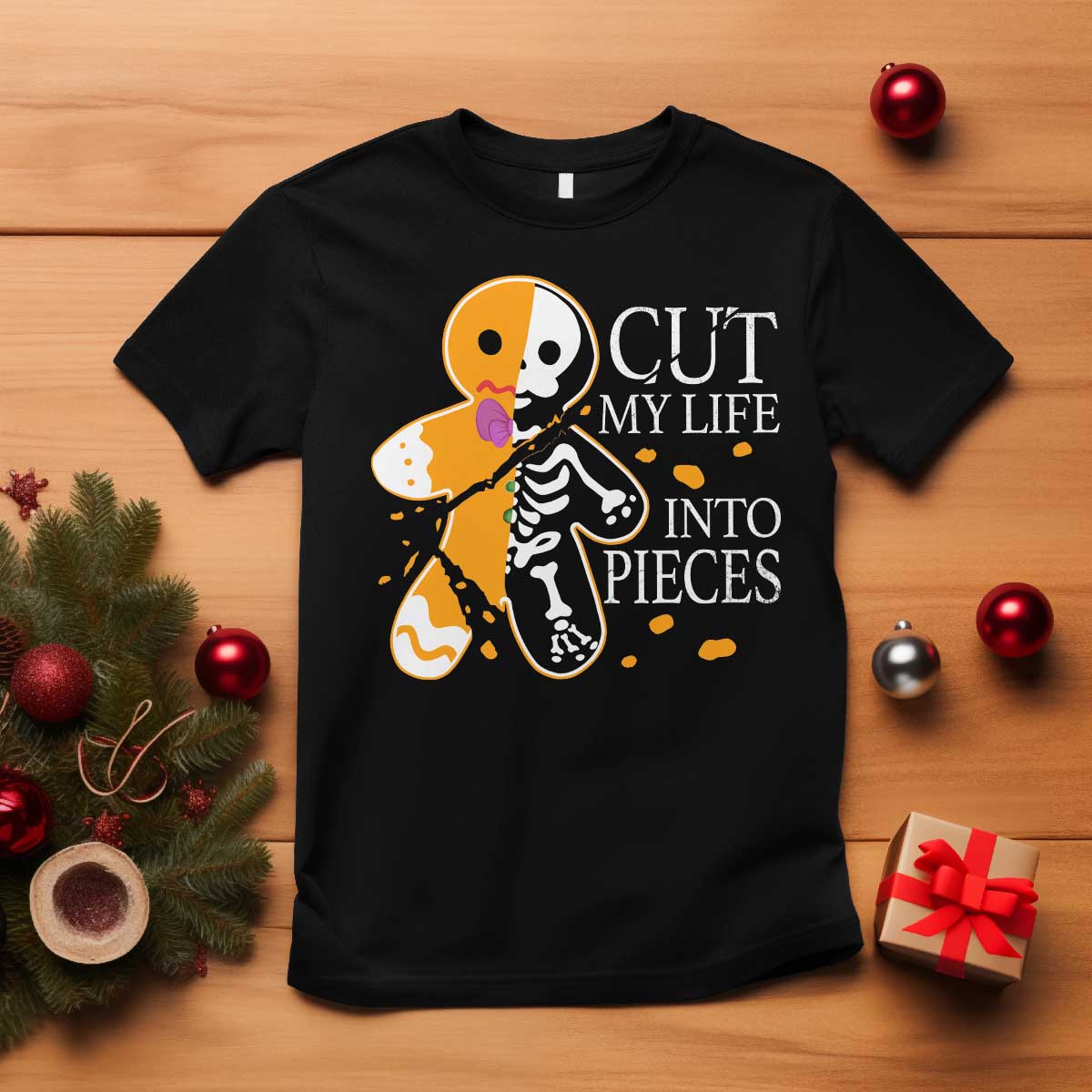 Gingerbread Christmas T Shirt Cut My Life Into Pieces Goth Black Aesthetics - Wonder Print Shop