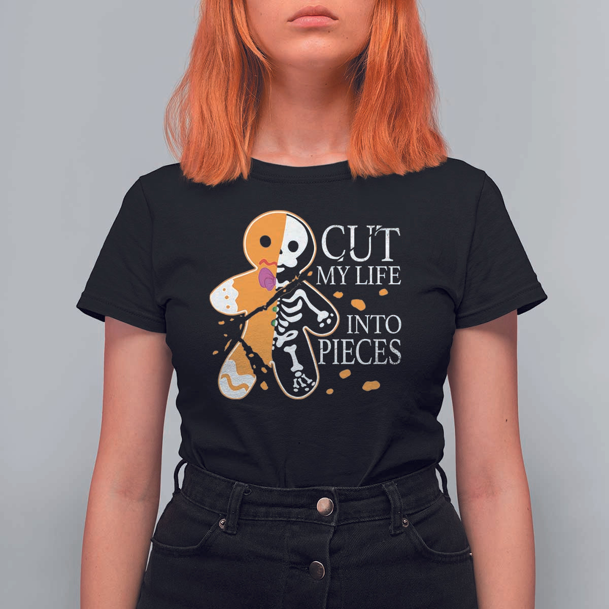 Gingerbread Christmas T Shirt For Women Cut My Life Into Pieces Goth Black Aesthetics - Wonder Print Shop