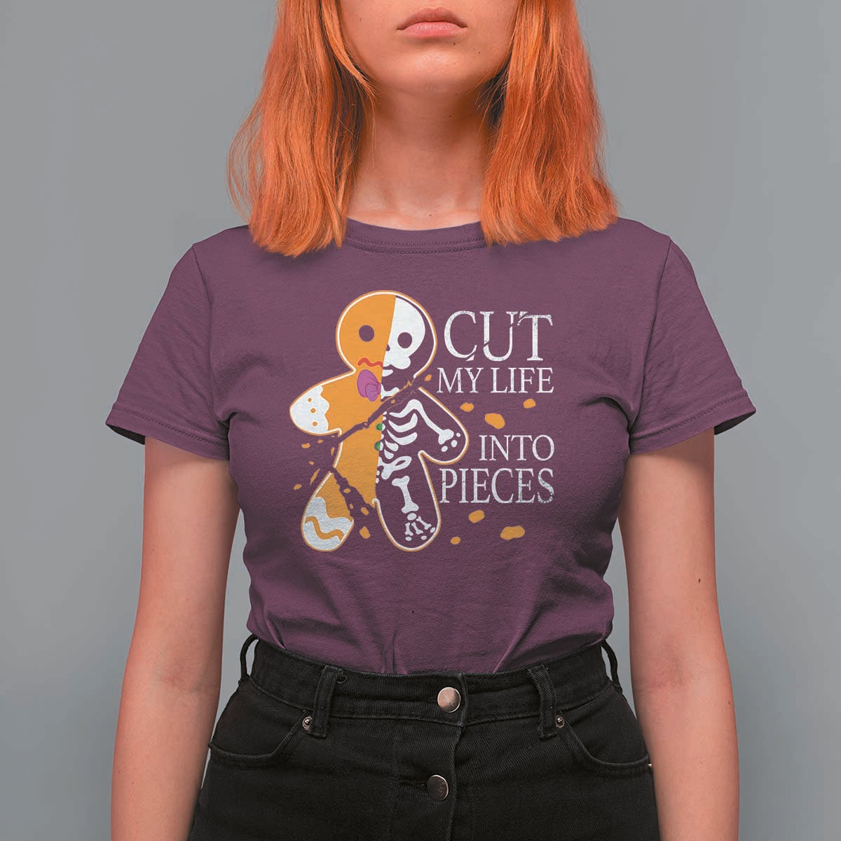 Gingerbread Christmas T Shirt For Women Cut My Life Into Pieces Goth Black Aesthetics - Wonder Print Shop