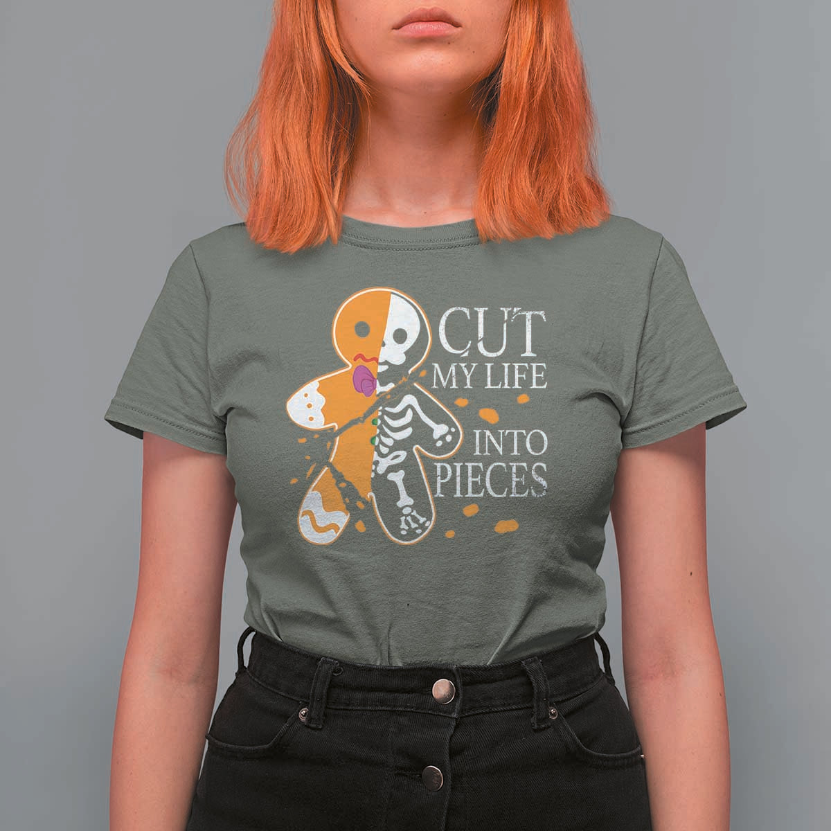 Gingerbread Christmas T Shirt For Women Cut My Life Into Pieces Goth Black Aesthetics - Wonder Print Shop