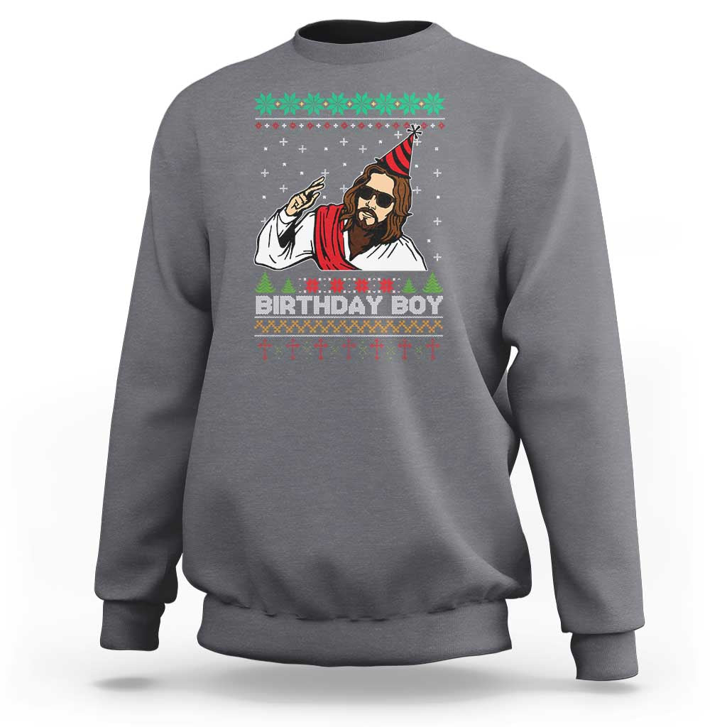 Crhistmas Birthday Boy Jesus Ugly Christmas Sweatshirt - Wonder Print Shop