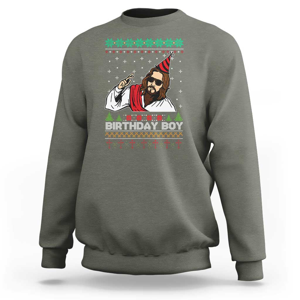 Crhistmas Birthday Boy Jesus Ugly Christmas Sweatshirt - Wonder Print Shop
