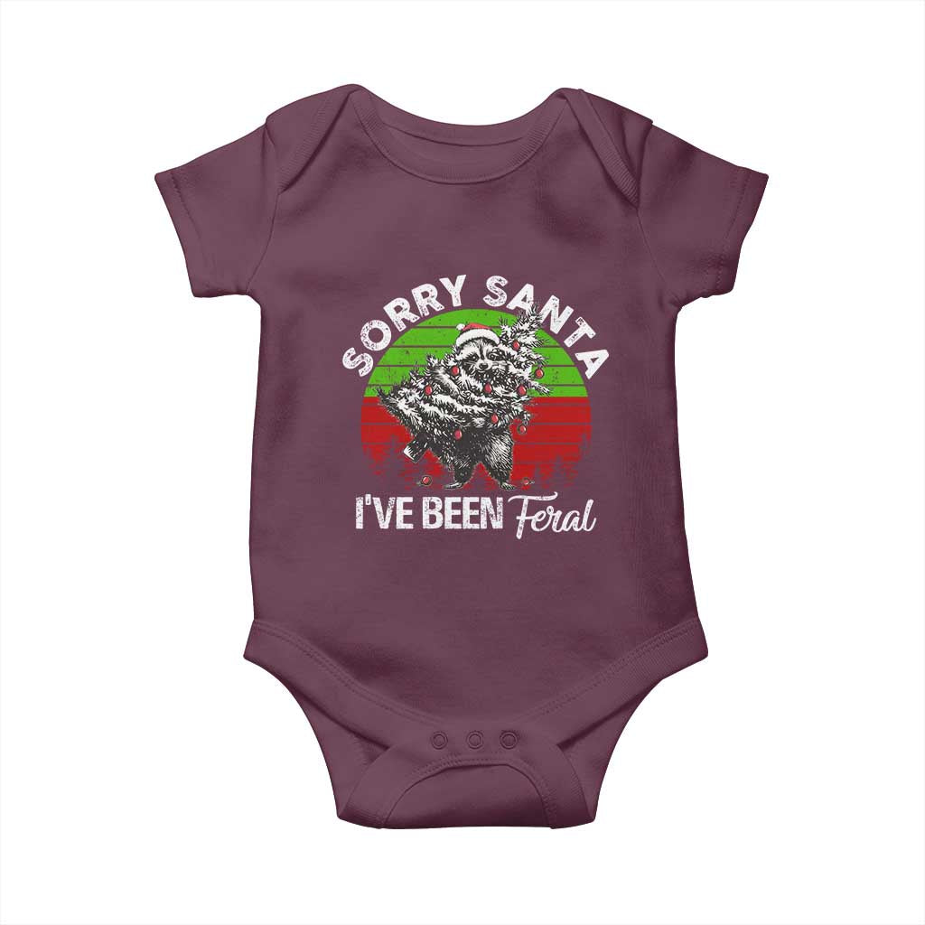 Raccoon Christmas Baby Onesie Sorry Santa I've Been Feral Retro Xmas Tree