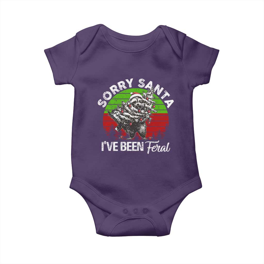 Raccoon Christmas Baby Onesie Sorry Santa I've Been Feral Retro Xmas Tree