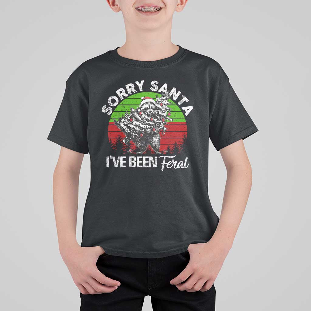 Raccoon Christmas T Shirt For Kid Sorry Santa I've Been Feral Retro Xmas Tree - Wonder Print Shop