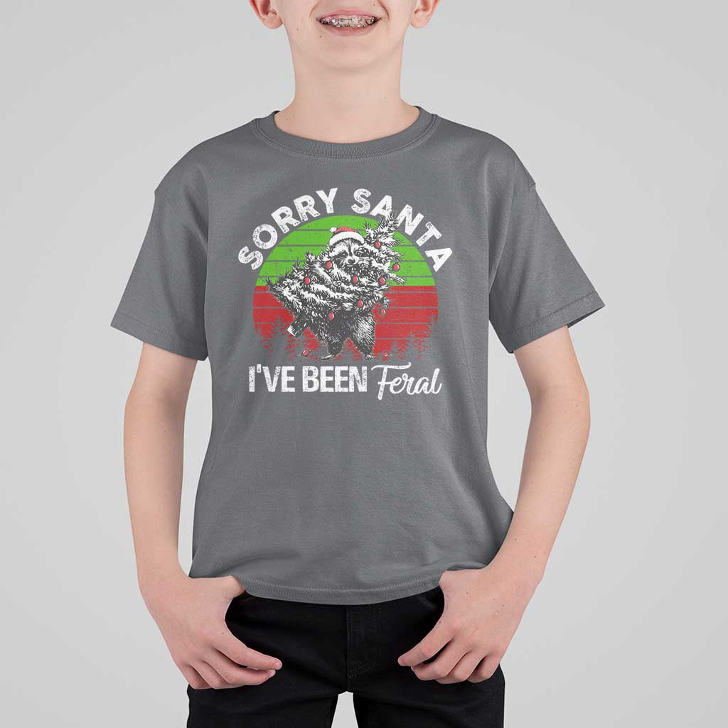 Raccoon Christmas T Shirt For Kid Sorry Santa I've Been Feral Retro Xmas Tree - Wonder Print Shop