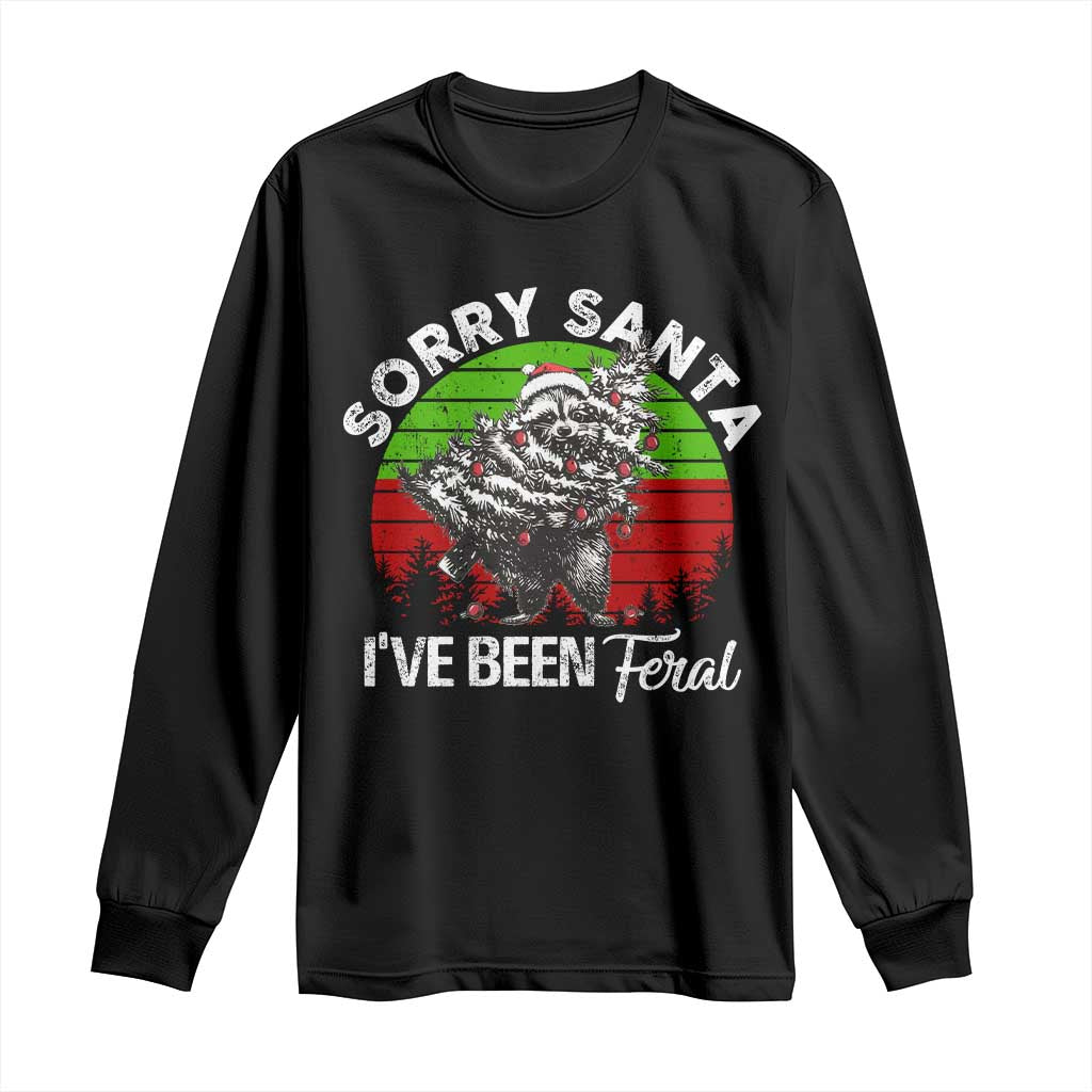 Raccoon Christmas Long Sleeve Shirt Sorry Santa I've Been Feral Retro Xmas Tree