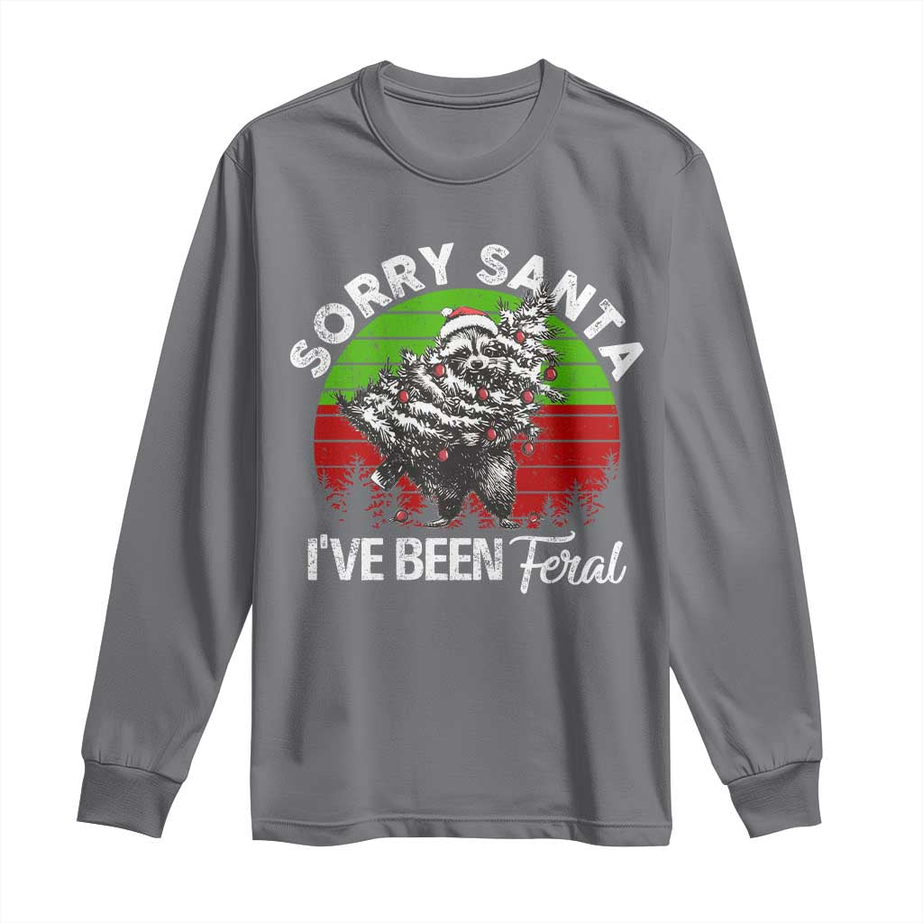 Raccoon Christmas Long Sleeve Shirt Sorry Santa I've Been Feral Retro Xmas Tree
