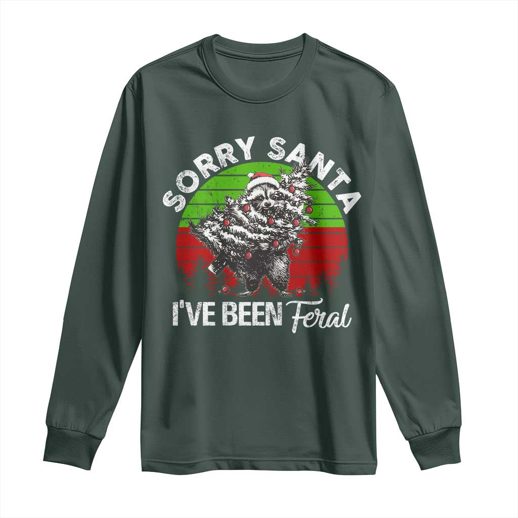 Raccoon Christmas Long Sleeve Shirt Sorry Santa I've Been Feral Retro Xmas Tree