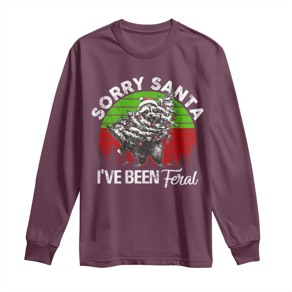 Raccoon Christmas Long Sleeve Shirt Sorry Santa I've Been Feral Retro Xmas Tree