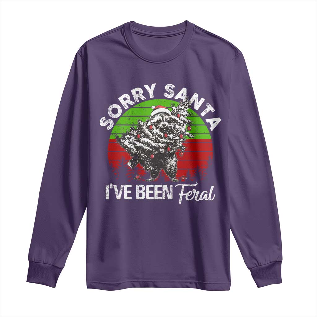 Raccoon Christmas Long Sleeve Shirt Sorry Santa I've Been Feral Retro Xmas Tree