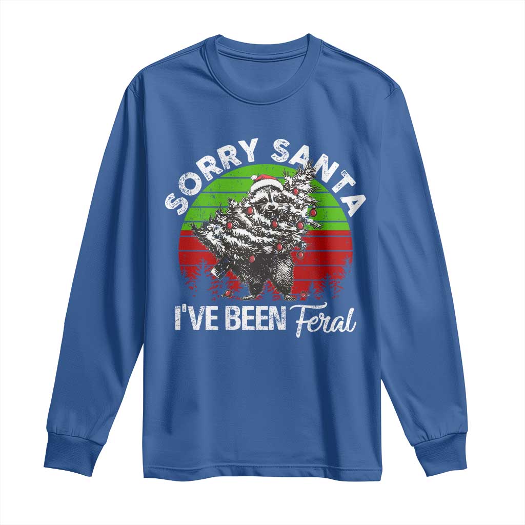 Raccoon Christmas Long Sleeve Shirt Sorry Santa I've Been Feral Retro Xmas Tree