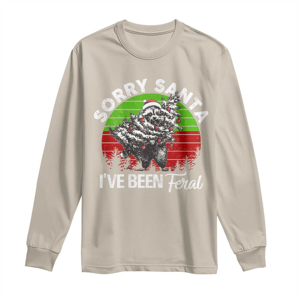 Raccoon Christmas Long Sleeve Shirt Sorry Santa I've Been Feral Retro Xmas Tree