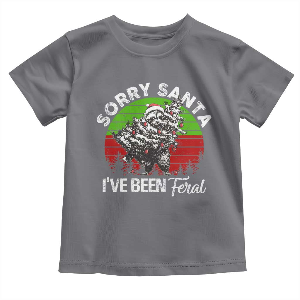 Raccoon Christmas Toddler T Shirt Sorry Santa I've Been Feral Retro Xmas Tree