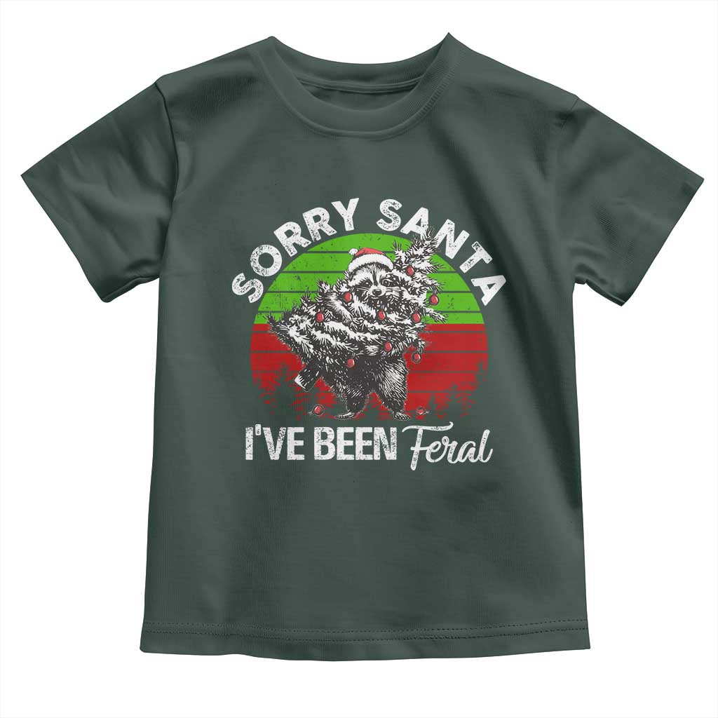 Raccoon Christmas Toddler T Shirt Sorry Santa I've Been Feral Retro Xmas Tree