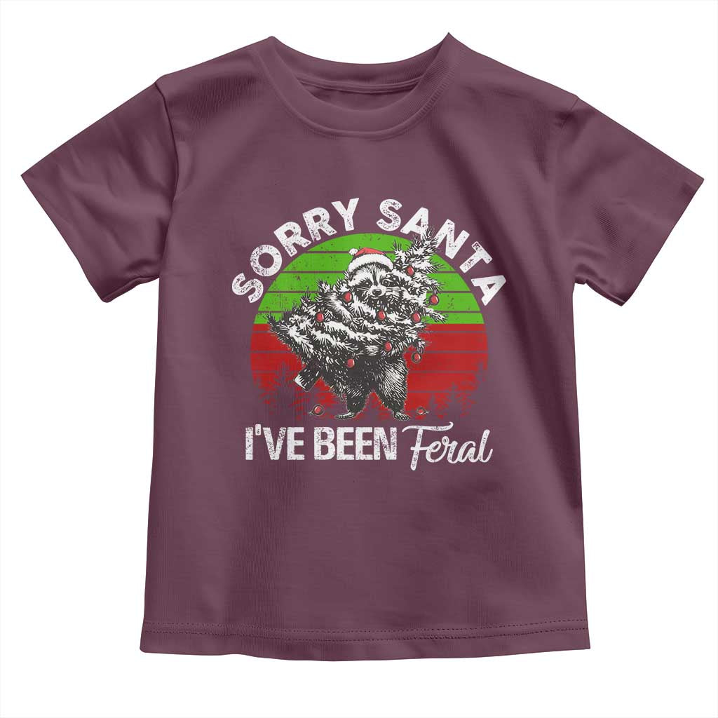 Raccoon Christmas Toddler T Shirt Sorry Santa I've Been Feral Retro Xmas Tree