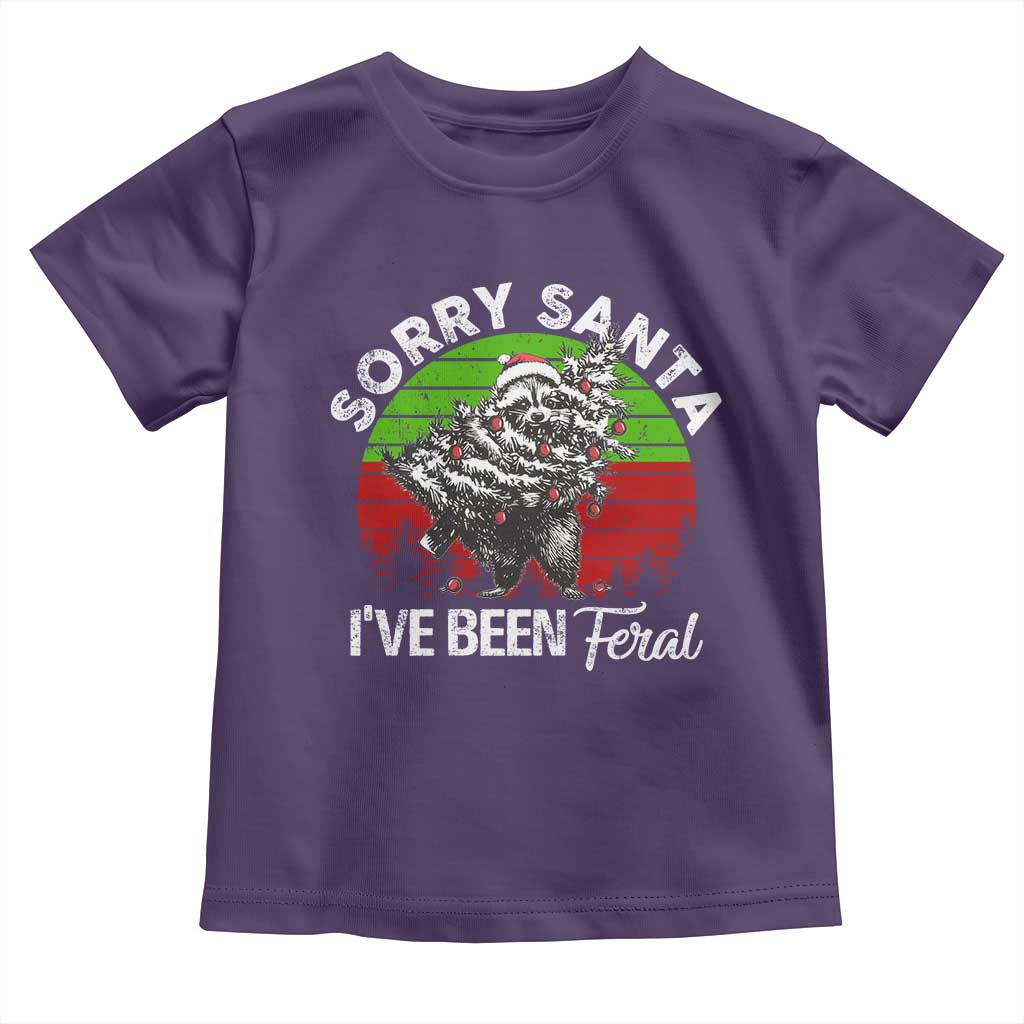 Raccoon Christmas Toddler T Shirt Sorry Santa I've Been Feral Retro Xmas Tree
