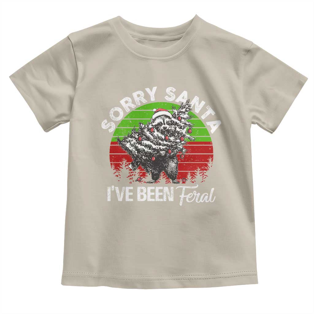 Raccoon Christmas Toddler T Shirt Sorry Santa I've Been Feral Retro Xmas Tree