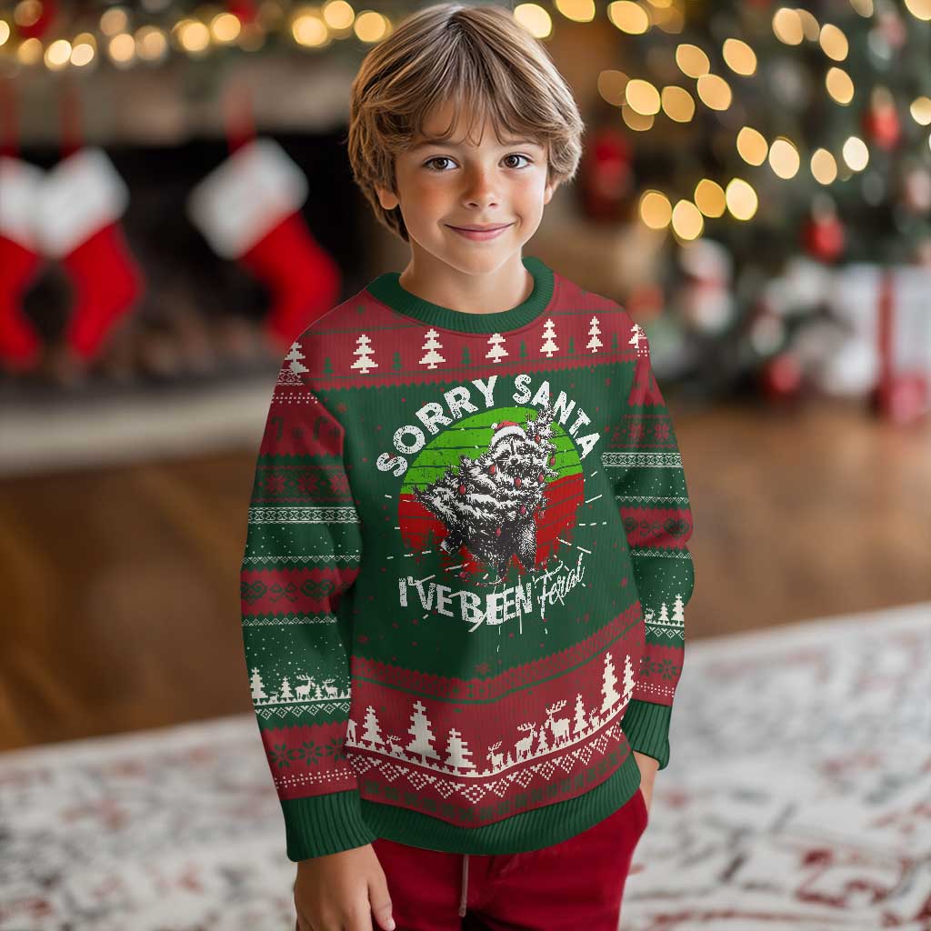 Raccoon Xmas Ugly Christmas Sweater Sorry Santa I've Been Feral Retro Xmas Tree - Wonder Print Shop