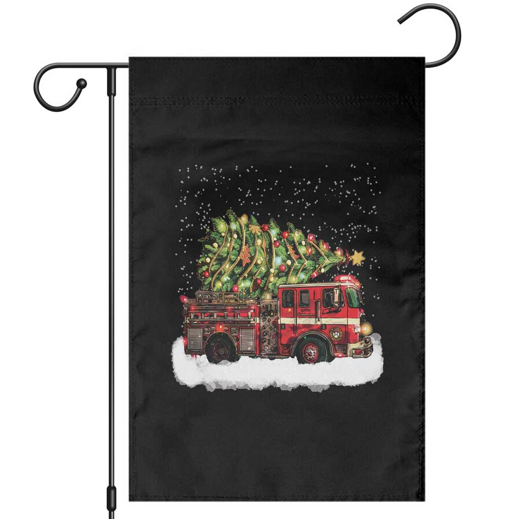 Fire Truck Christmas Garden Flag Fireman Xmas Firefighter - Wonder Print Shop