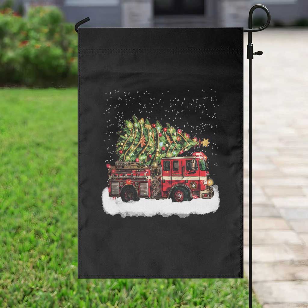 Fire Truck Christmas Garden Flag Fireman Xmas Firefighter - Wonder Print Shop