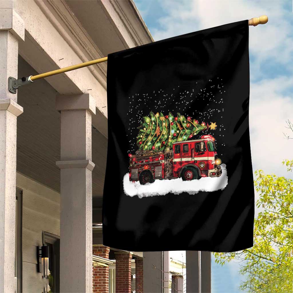 Fire Truck Christmas Garden Flag Fireman Xmas Firefighter - Wonder Print Shop