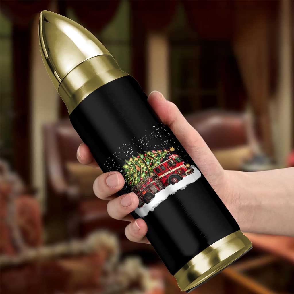 Fire Truck Christmas Bullet Tumbler Fireman Xmas Firefighter - Wonder Print Shop
